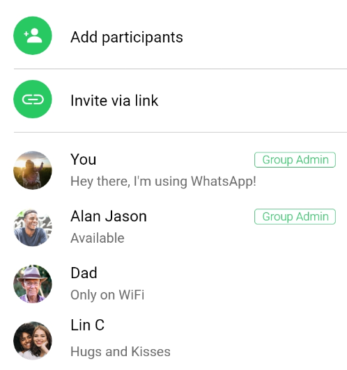 WhatsApp's group participant menu